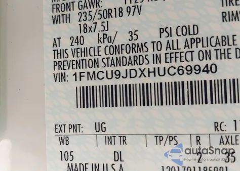 2017 Ford Escape Titanium из США, поврежденный, VIN 1FMCU9JDXHUC69940